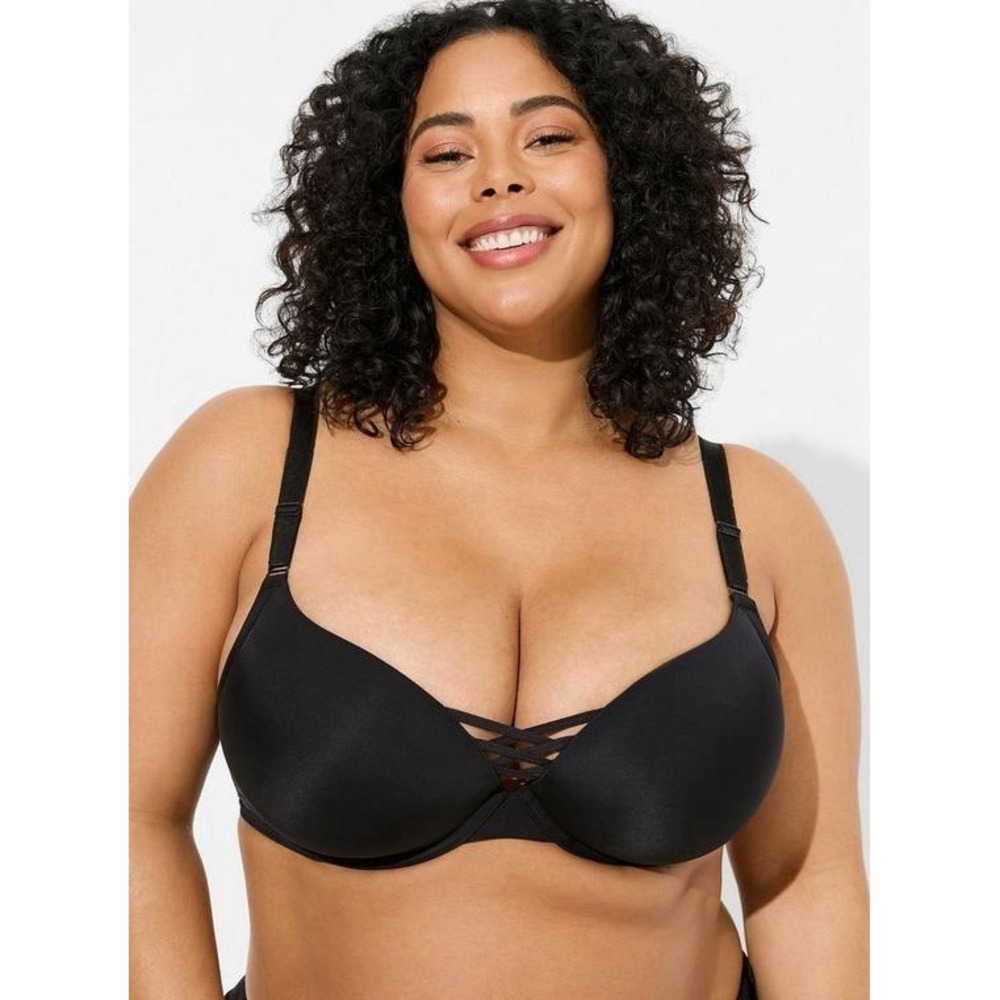 Torrid XO Plunge Push-Up Smooth Bra Underwire Plus Size 42D Rich Black Satin